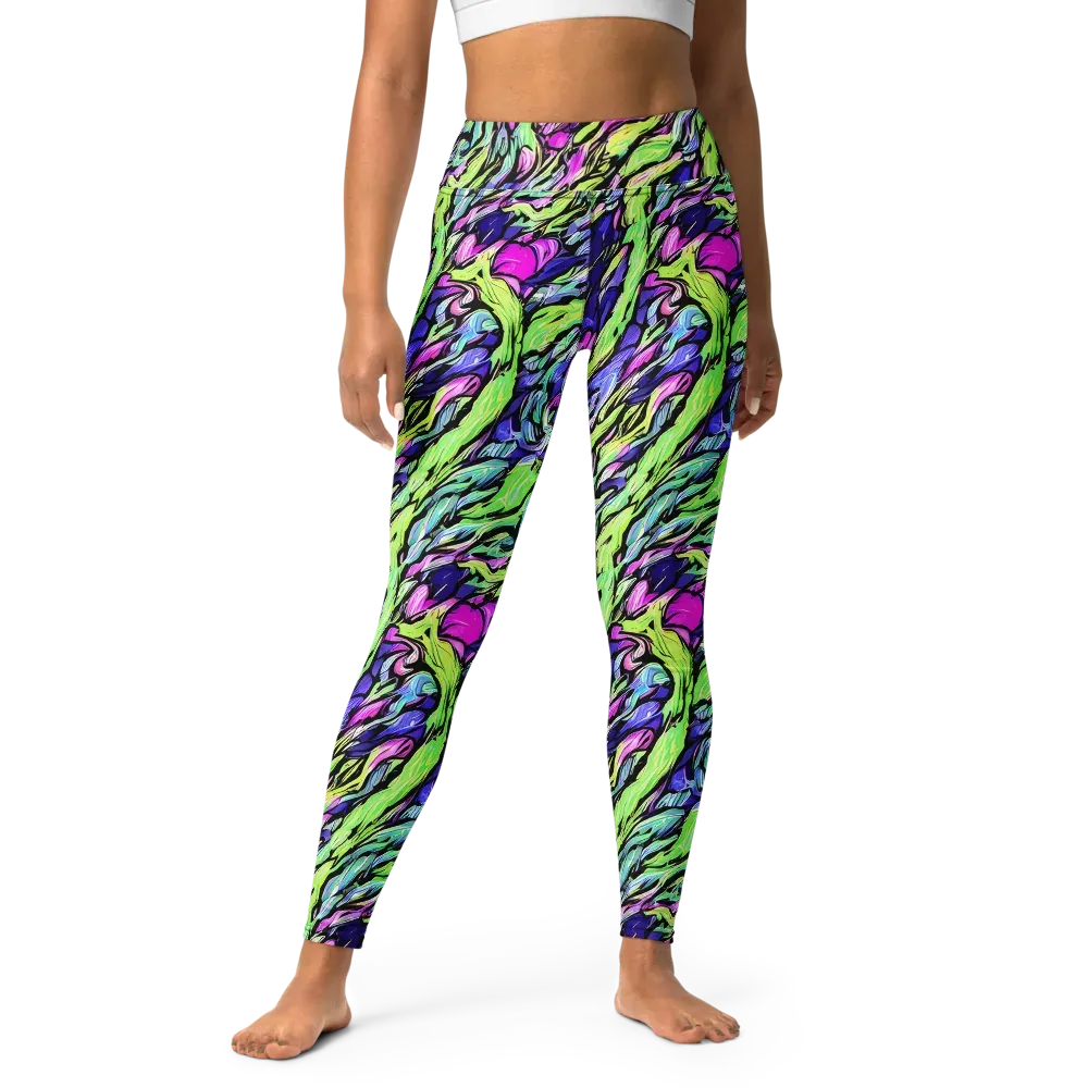 Fluoro Current on Yoga Leggings — Front