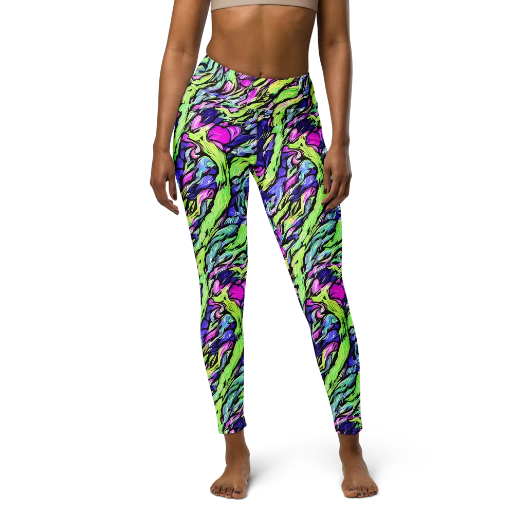 Fluoro Current on Yoga Leggings — Front