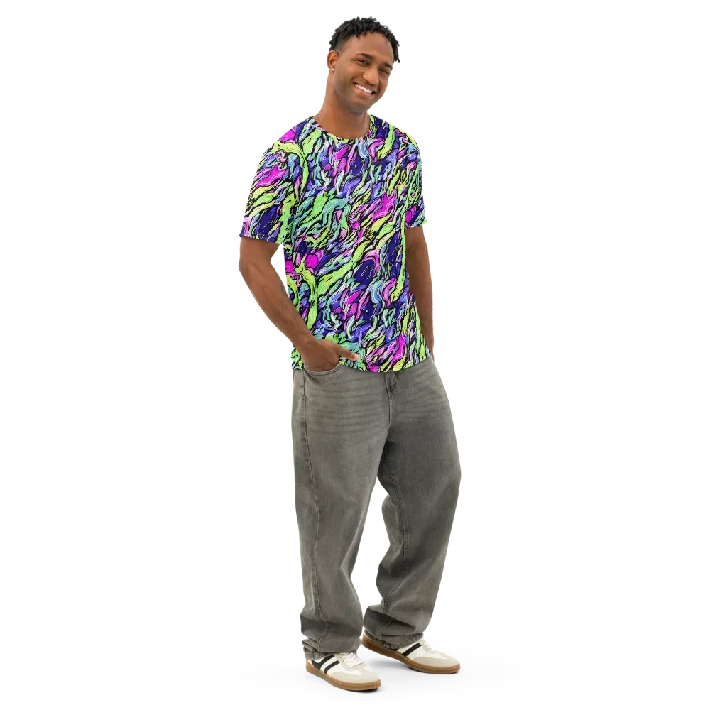 Fluoro Current on Men's Cotton Crew Neck T-Shirt — Right Front