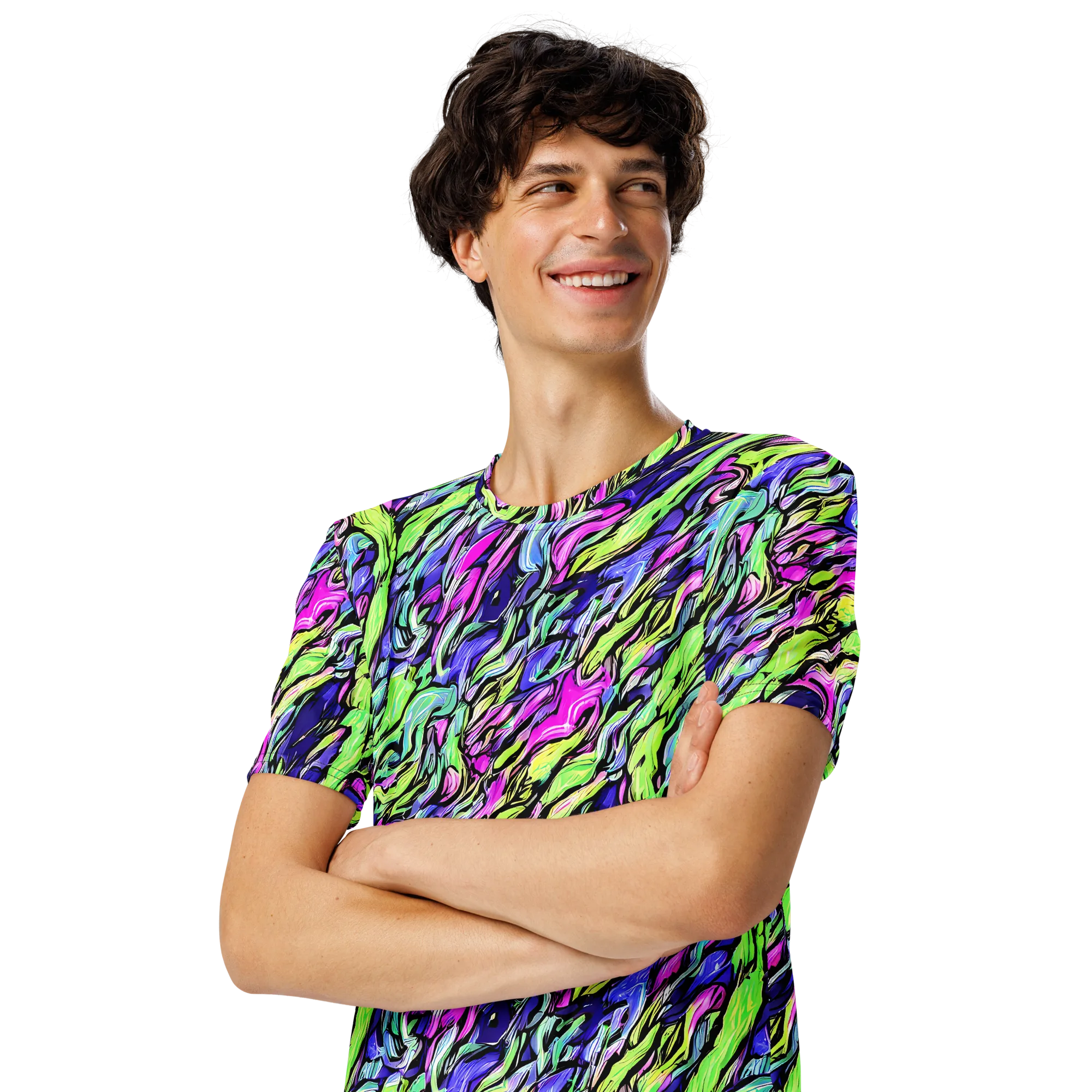 Fluoro Current on Men's Crew Neck T-Shirt — Left Front