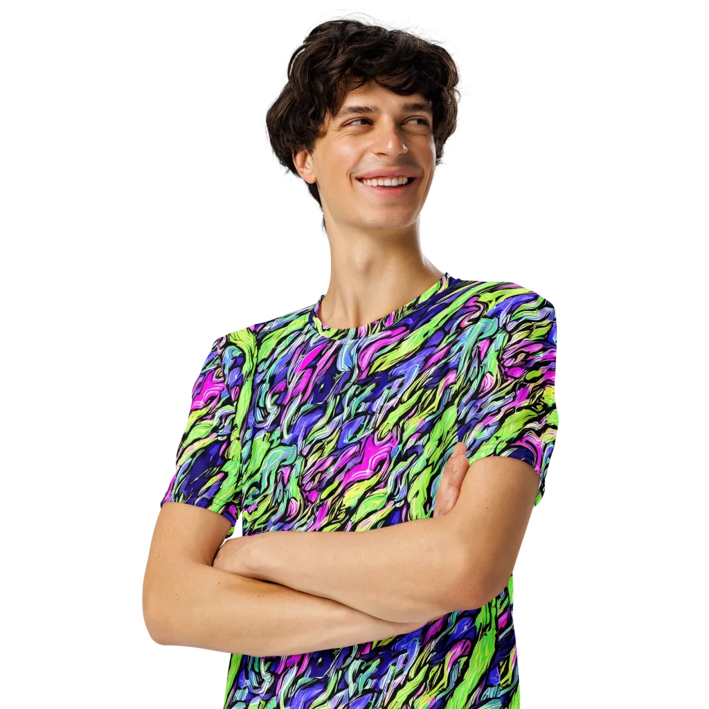 Fluoro Current on Men's Crew Neck T-Shirt — Left Front