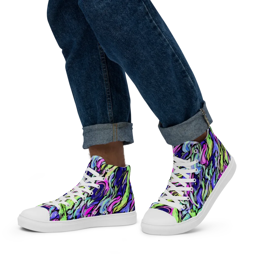 Fluoro Current on Men's High Top Canvas Shoes — Left