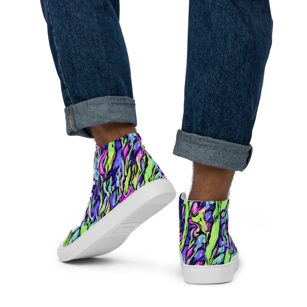 Fluoro Current on Men's High Top Canvas Shoes — Back