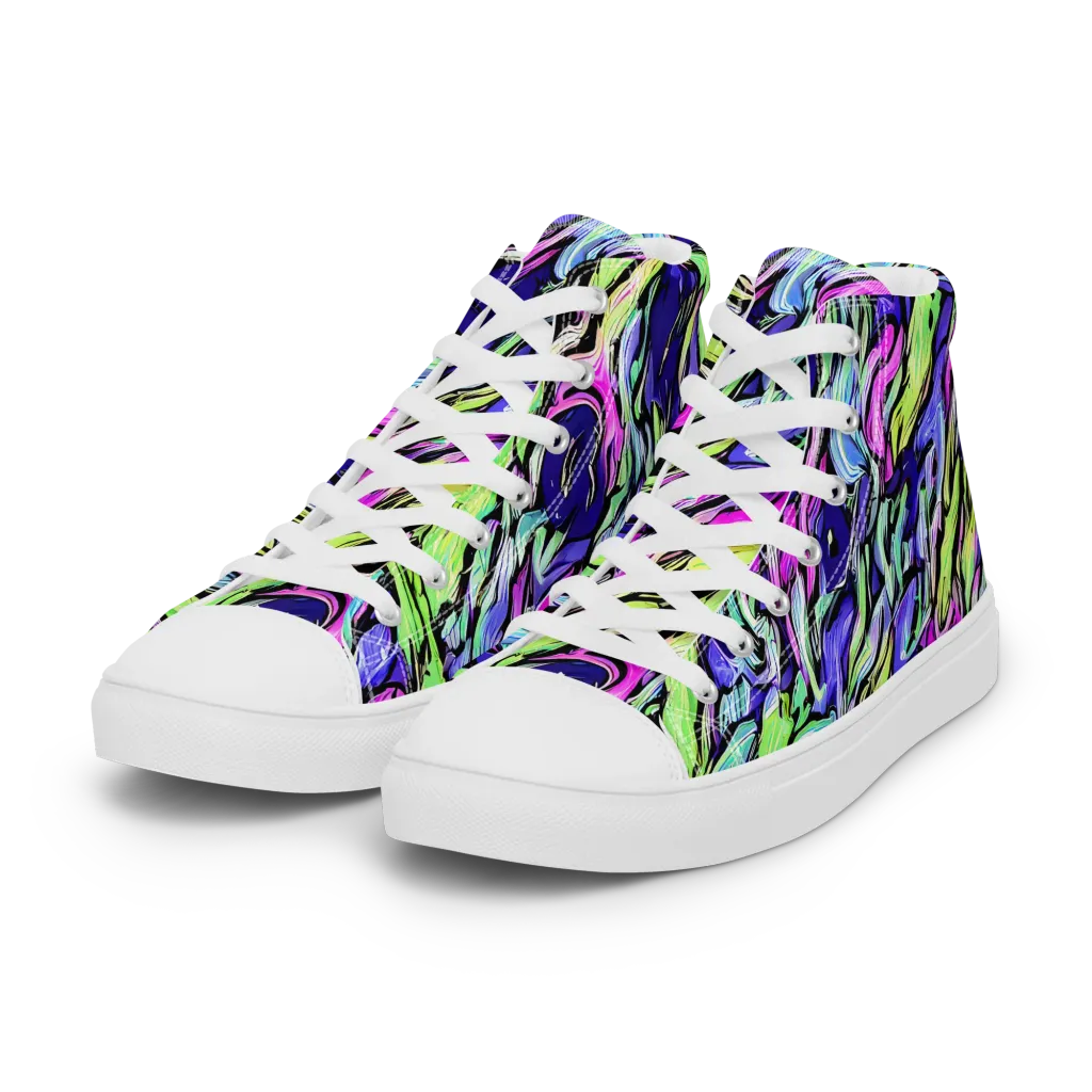 Fluoro Current on Women's High Top Canvas Shoes — Left Front