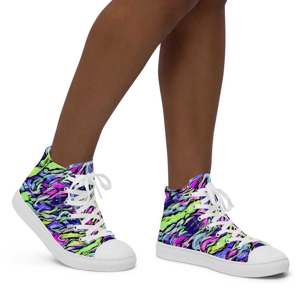 Fluoro Current on Women's High Top Canvas Shoes — Right