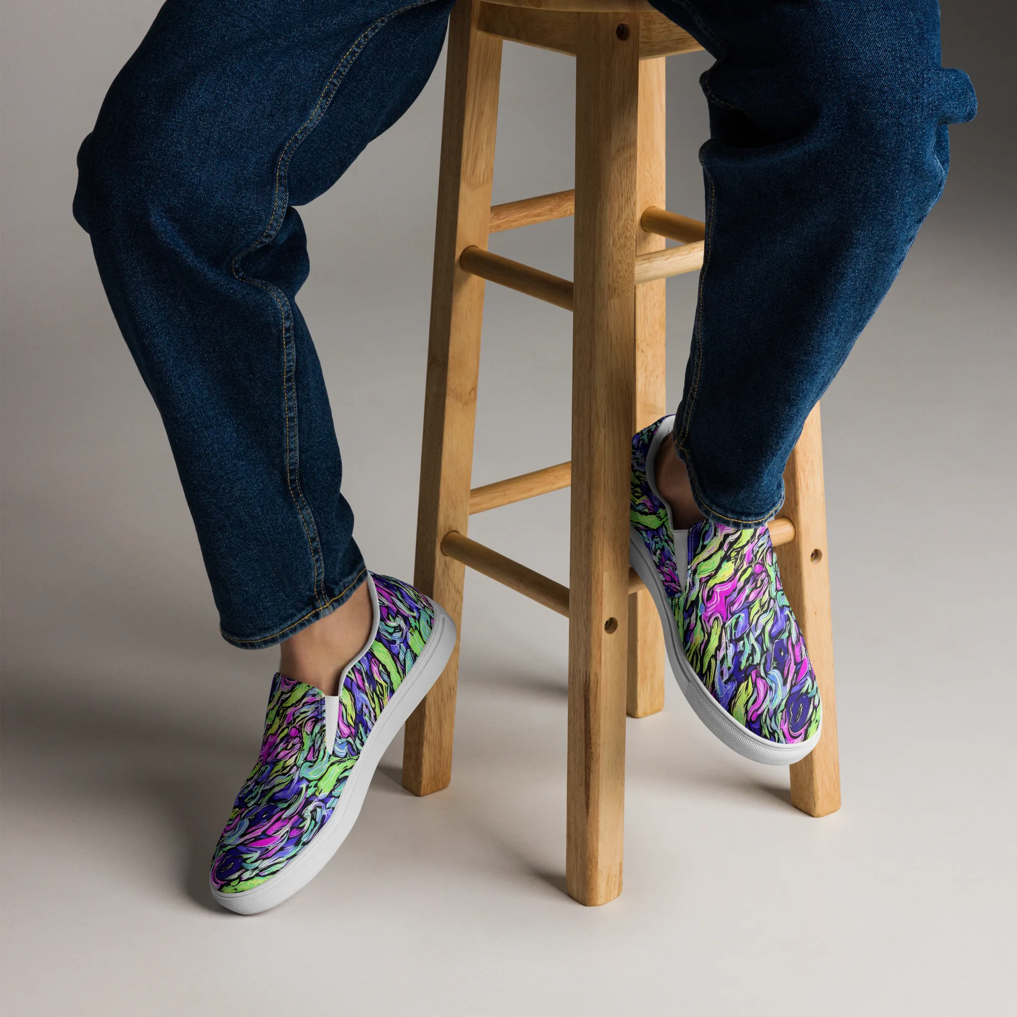 Fluoro Current on Men's Slip-On Canvas Shoes — Front