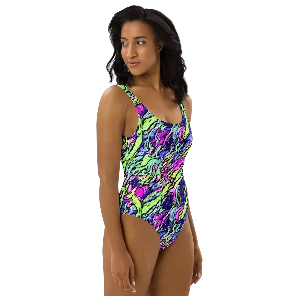 Fluoro Current on One-Piece Swimsuit — Right