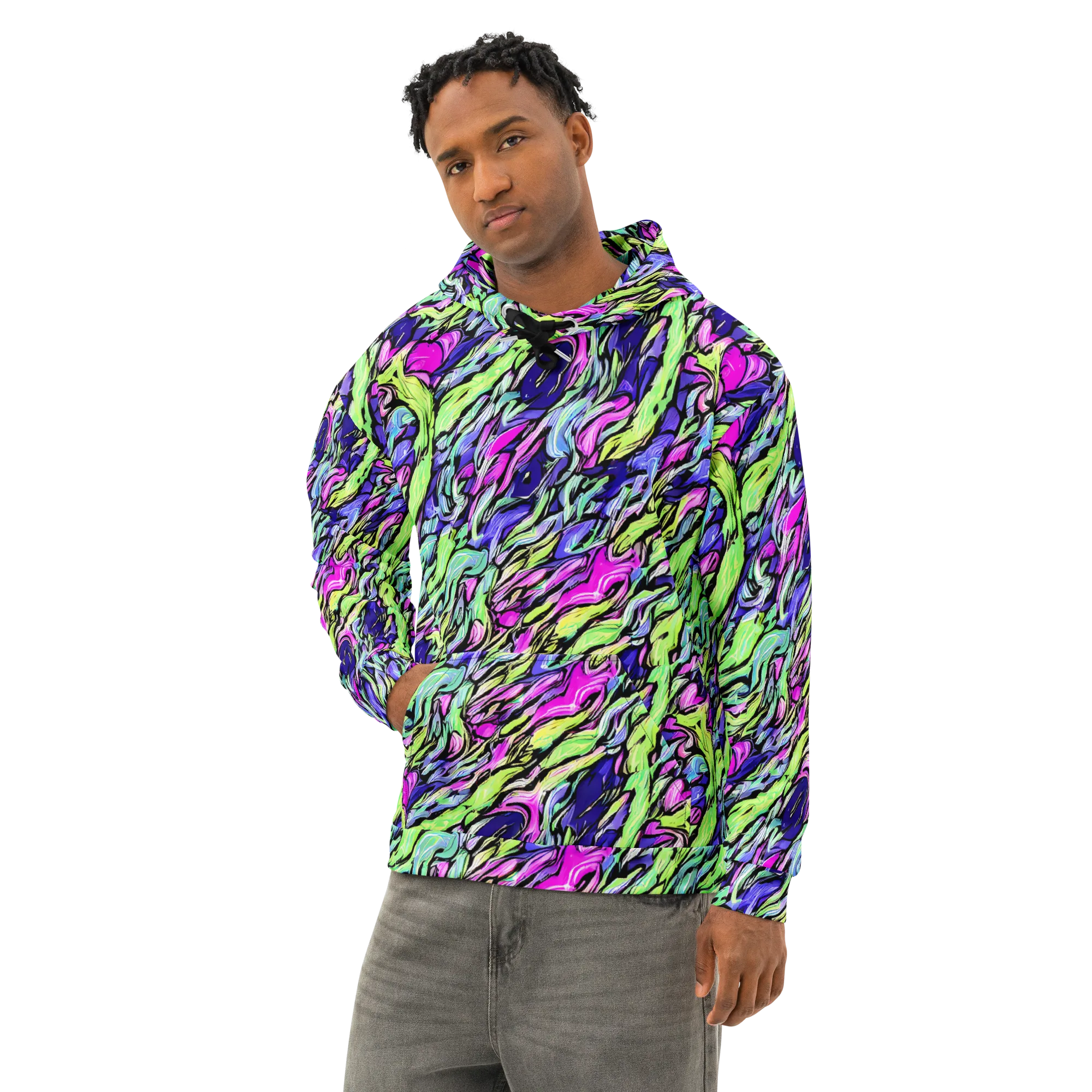Fluoro Current on Cotton Hoodie — Left Front