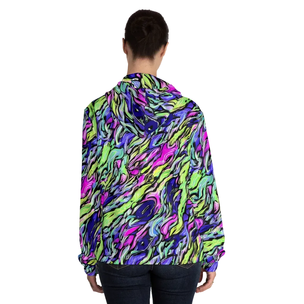 Fluoro Current on Women's Full-Zip Hoodie — Back On Person