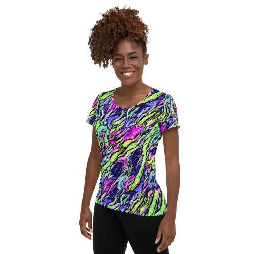 Fluoro Current on a Women's Athletic T-Shirt