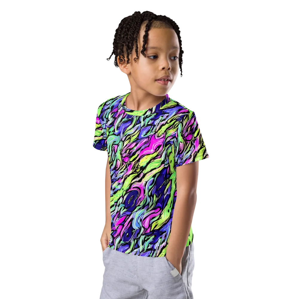 Fluoro Current on Kids Crew Neck T-Shirt — Left Front