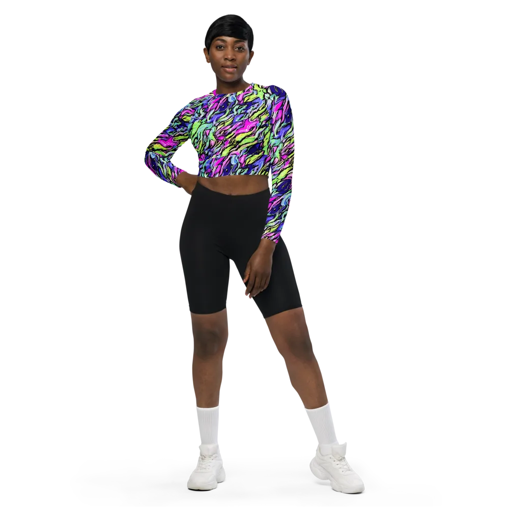 Fluoro Current on Long Sleeve Crop Top — Front