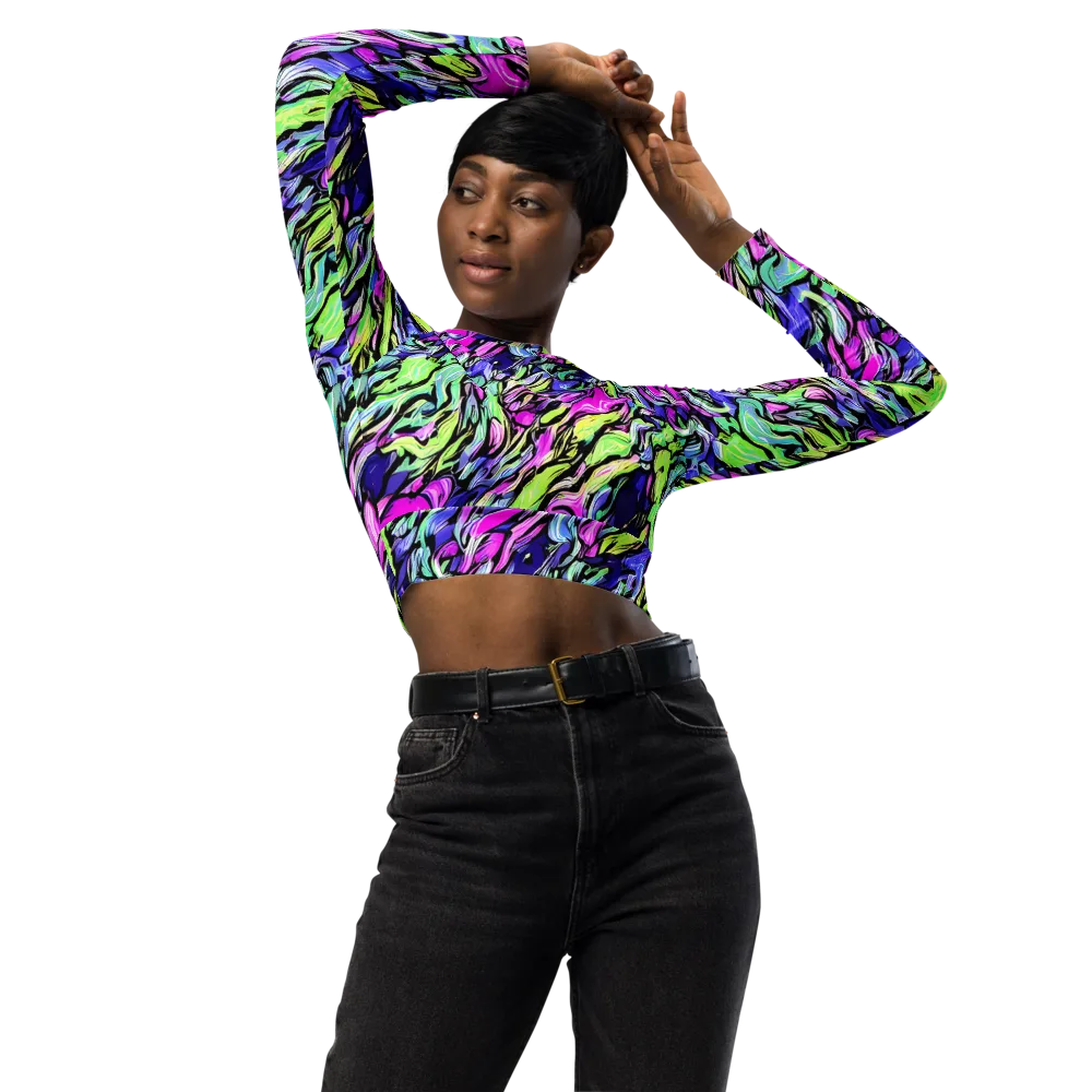 Fluoro Current on Long Sleeve Crop Top — Front