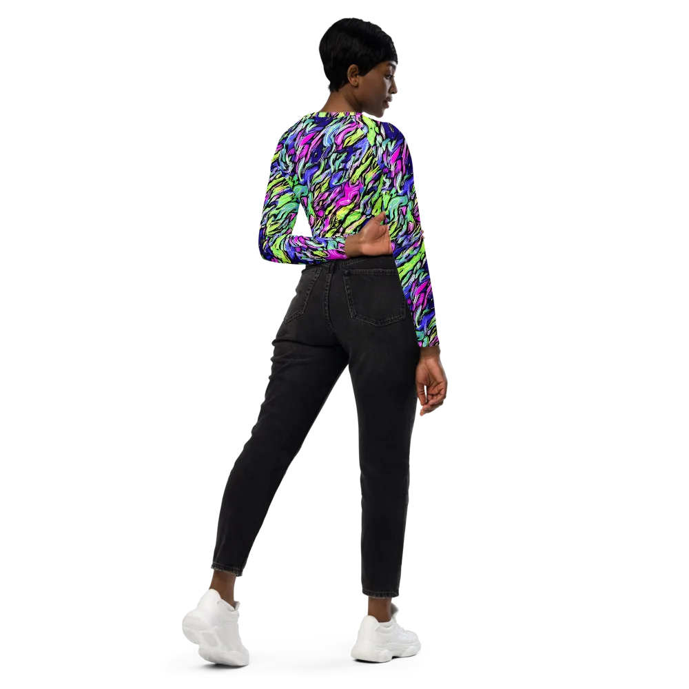Fluoro Current on Long Sleeve Crop Top — Right Back