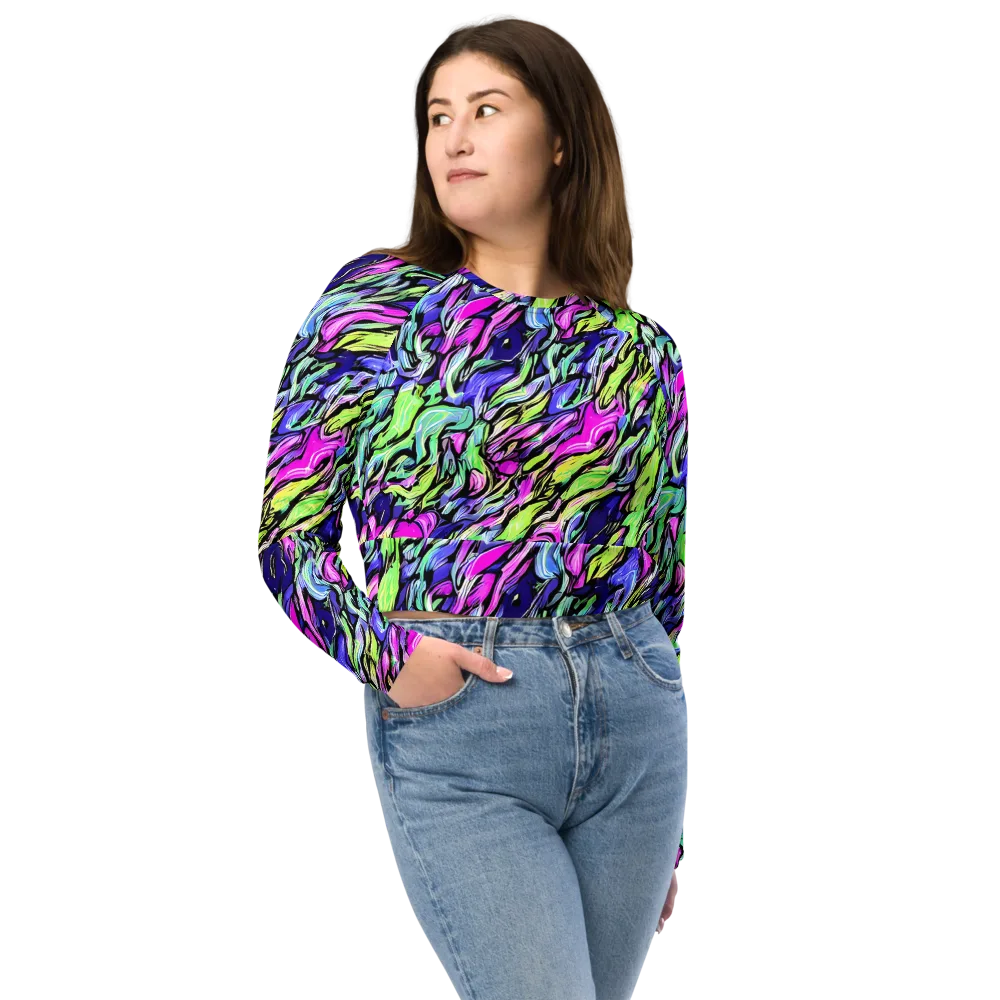 Fluoro Current on Long Sleeve Crop Top — Front