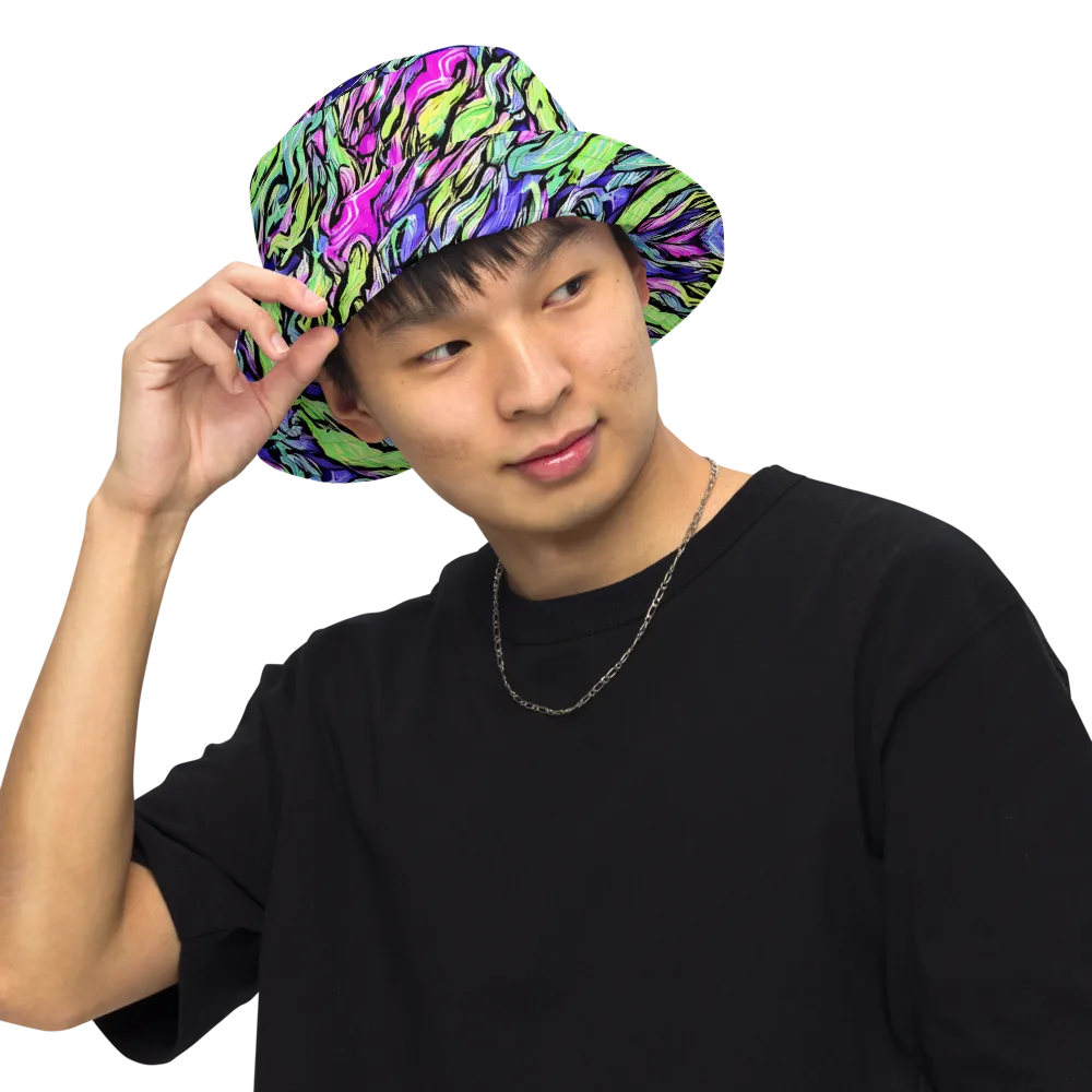 Fluoro Current on Reversible Bucket Hat — Front Inside