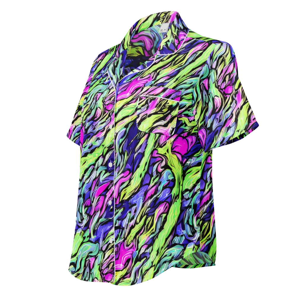 Fluoro Current on Women's Short Sleeve Pajama Top — Left Front