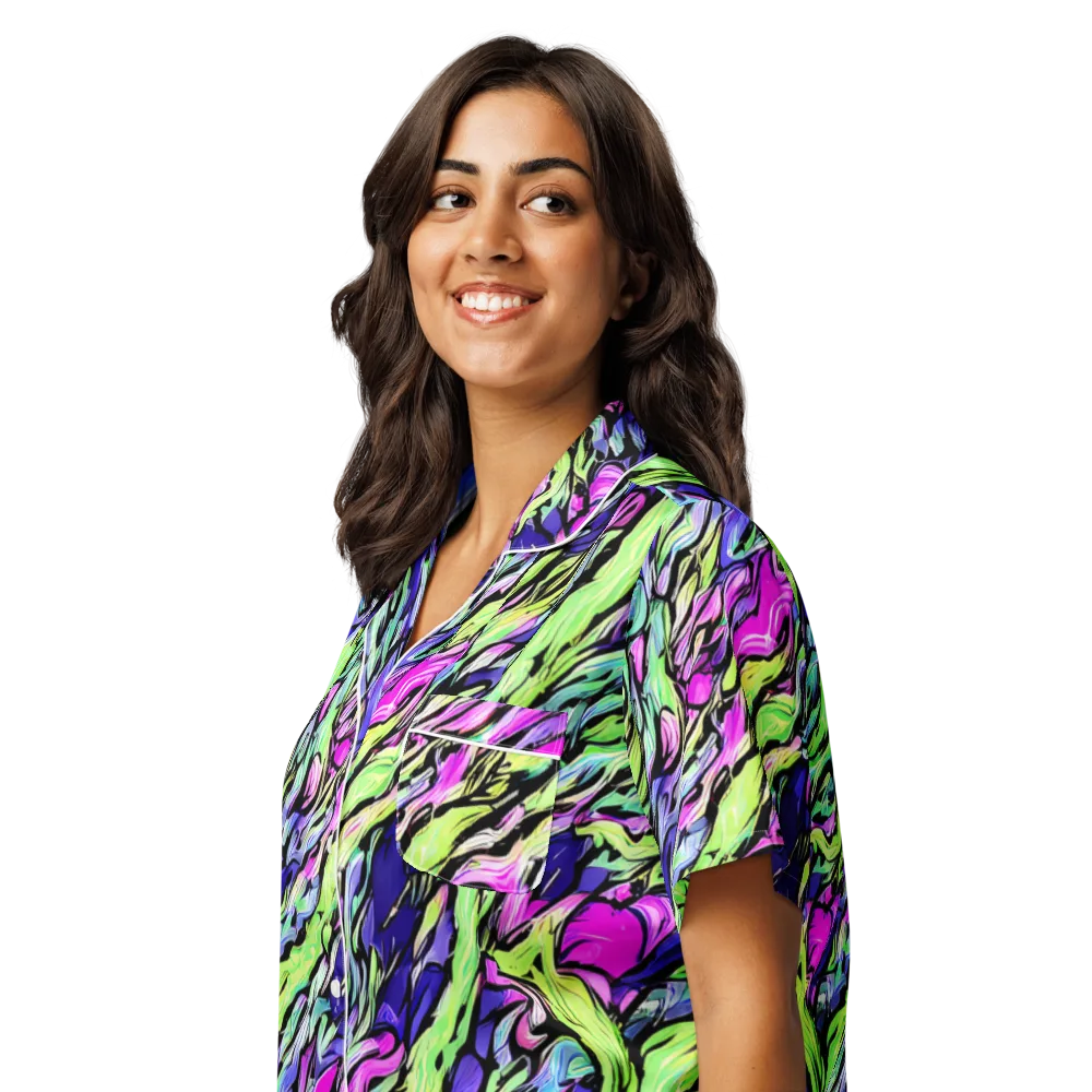 Fluoro Current on Women's Short Sleeve Pajama Top — Left Front