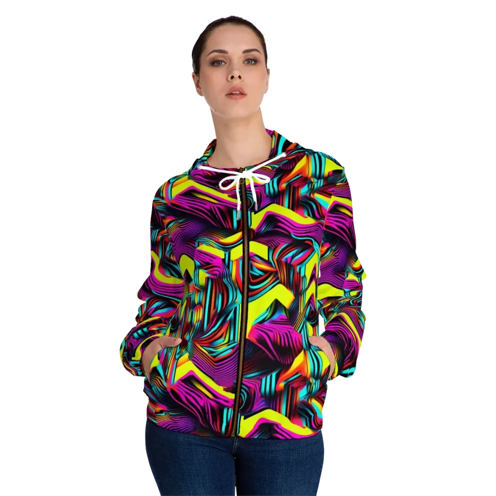 Neon Fold on Women's Full-Zip Hoodie — Front On Person