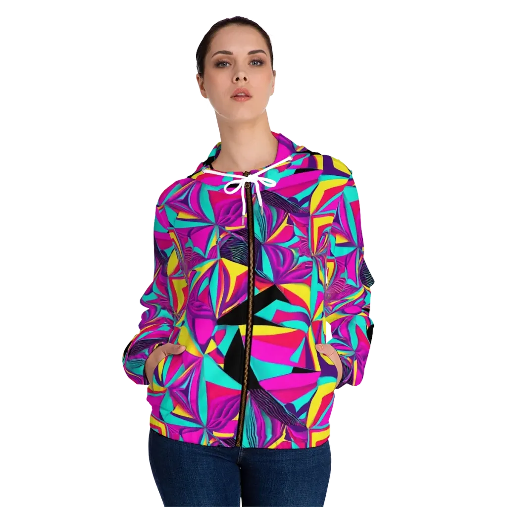 Vivid Frond on Women's Full-Zip Hoodie — Front On Person