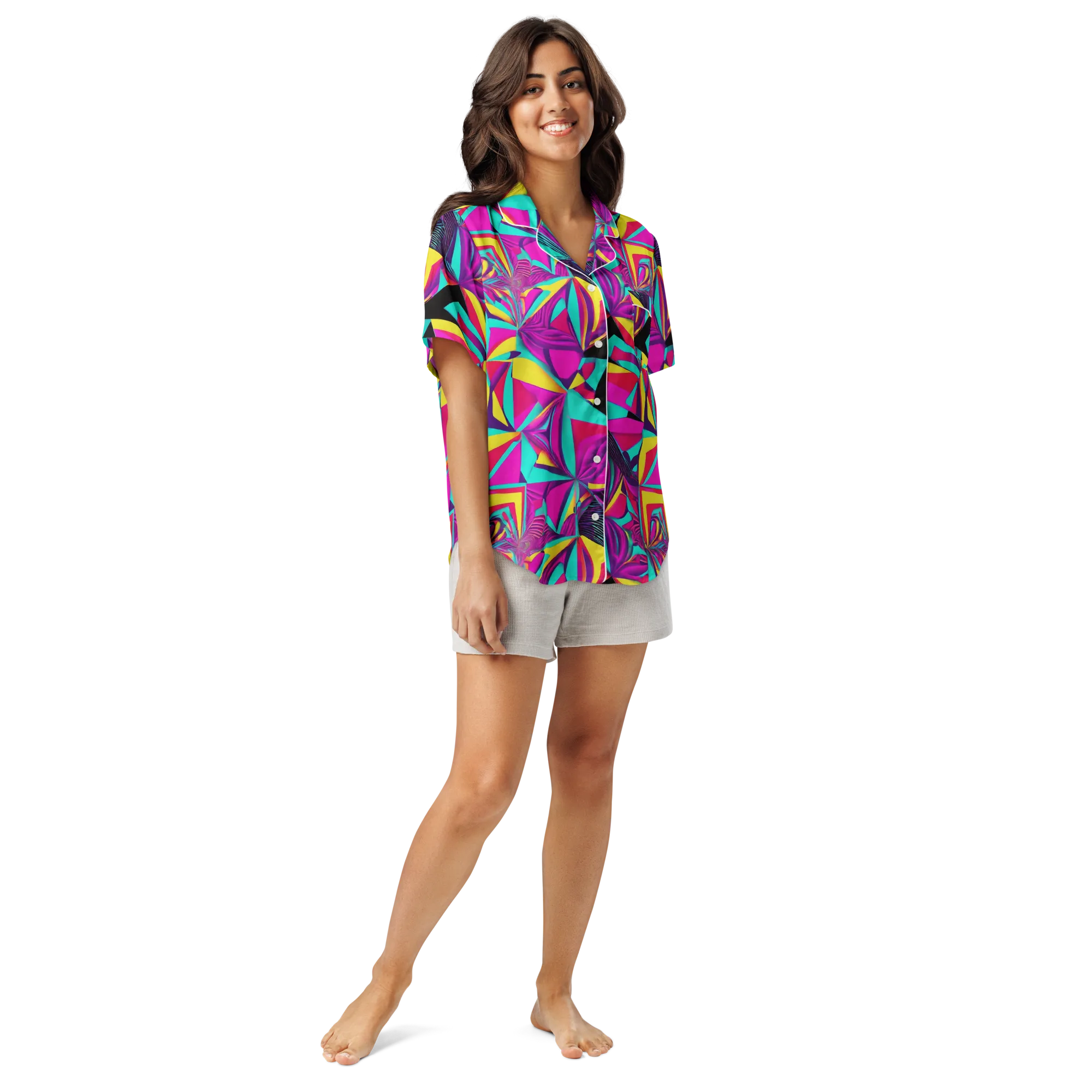 Vivid Frond on Women's Short Sleeve Pajama Top — Front