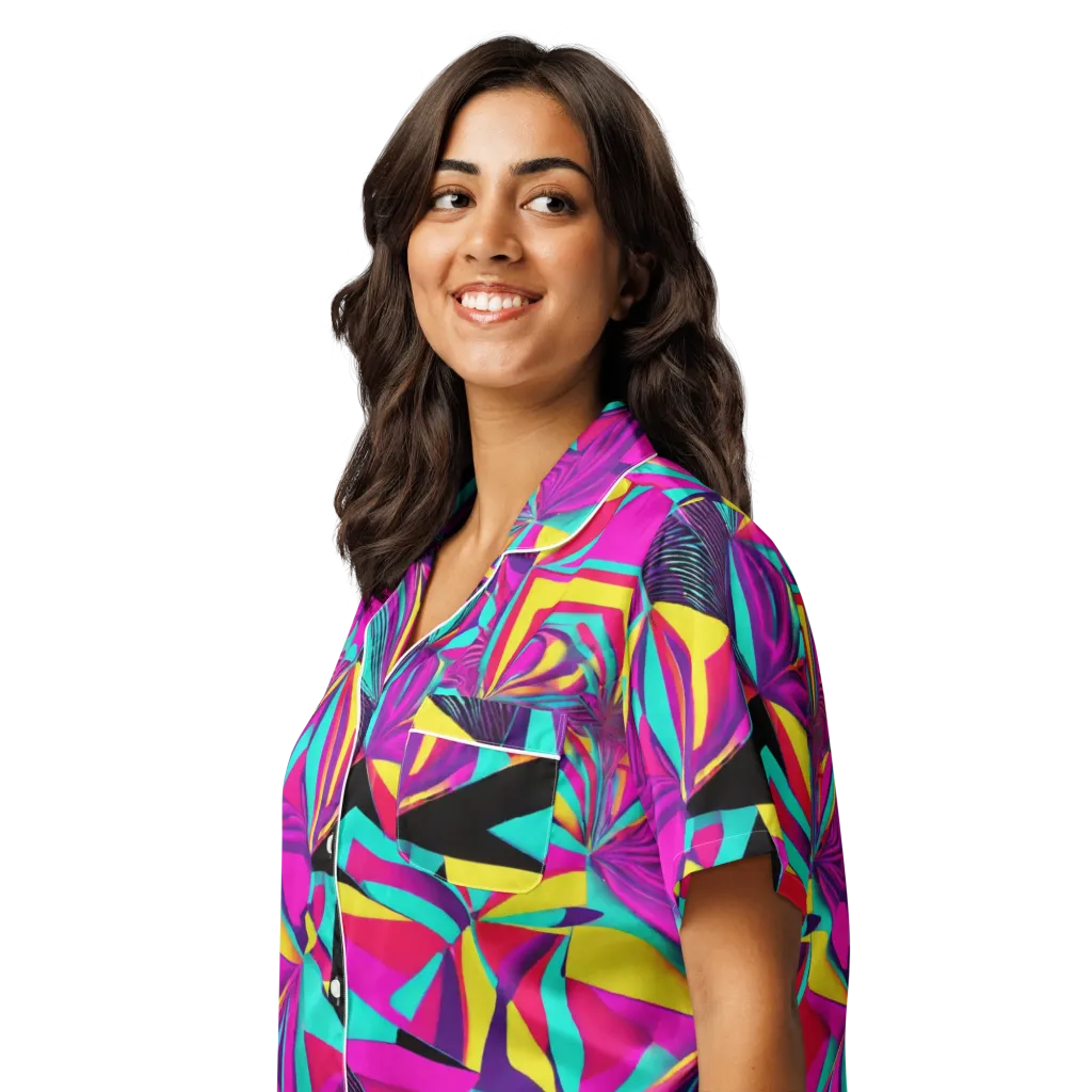 Vivid Frond on Women's Short Sleeve Pajama Top — Left Front
