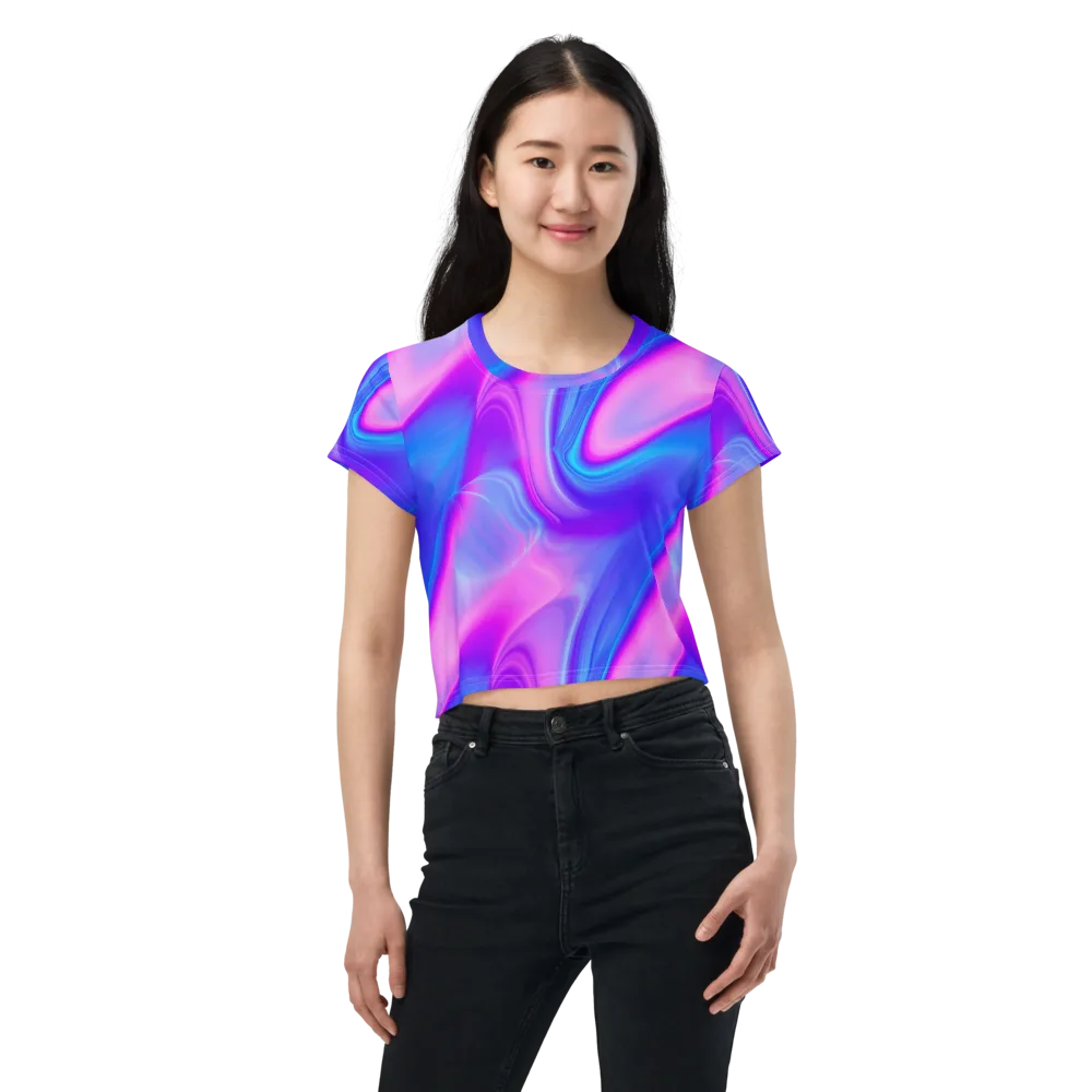 Cosmic Satin on Crop Tee — Front