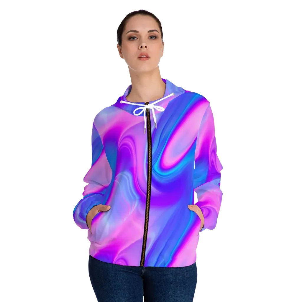 Cosmic Satin on Women's Full-Zip Hoodie — Front On Person