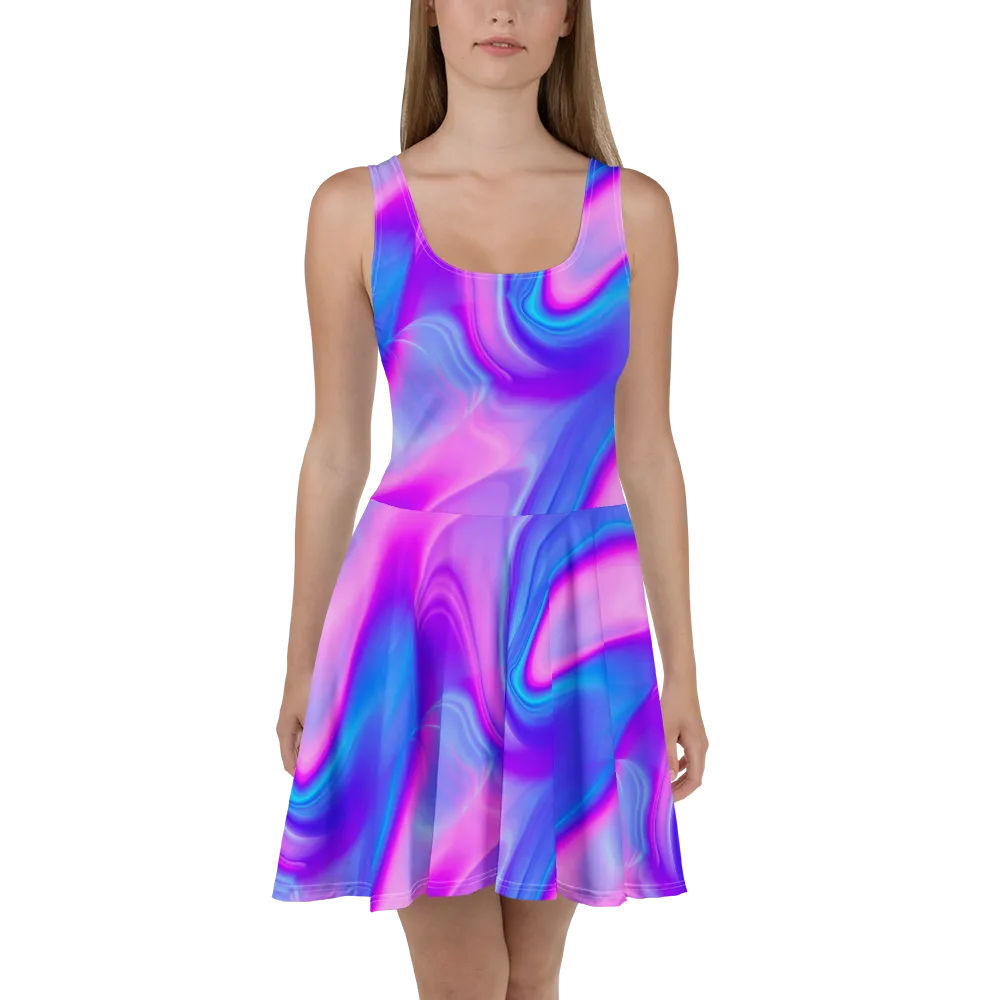 Cosmic Satin on Skater Dress — Front