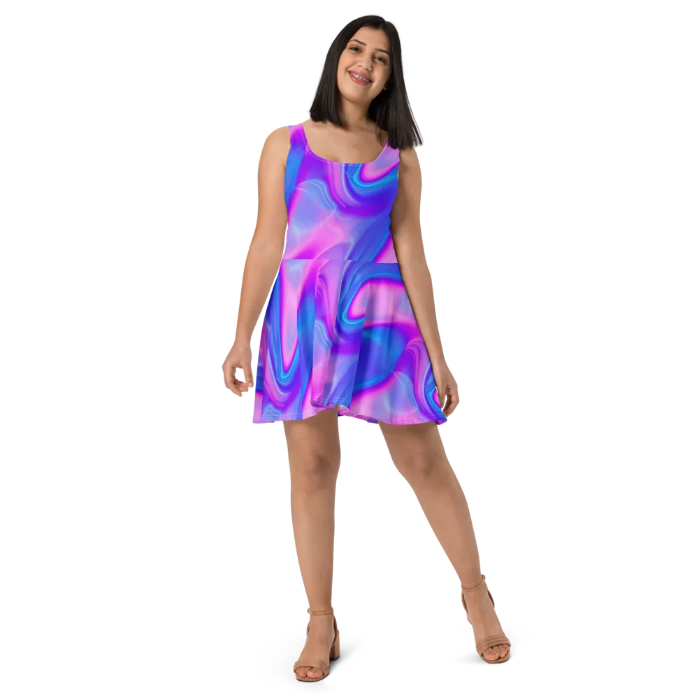 Cosmic Satin on Skater Dress — Front
