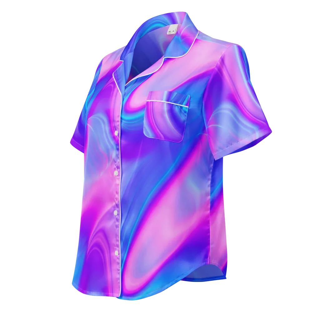 Cosmic Satin on Women's Short Sleeve Pajama Top — Left Front