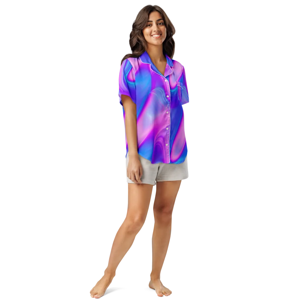 Cosmic Satin on Women's Short Sleeve Pajama Top — Front