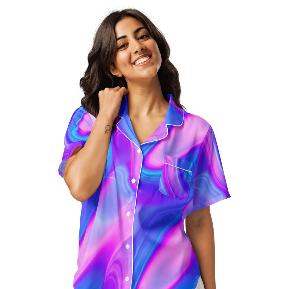 Cosmic Satin on Women's Short Sleeve Pajama Top — Front