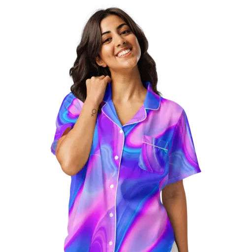 Cosmic Satin on a Women's Short Sleeve Pajama Top