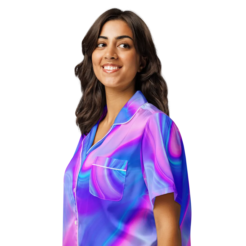 Cosmic Satin on Women's Short Sleeve Pajama Top — Left Front