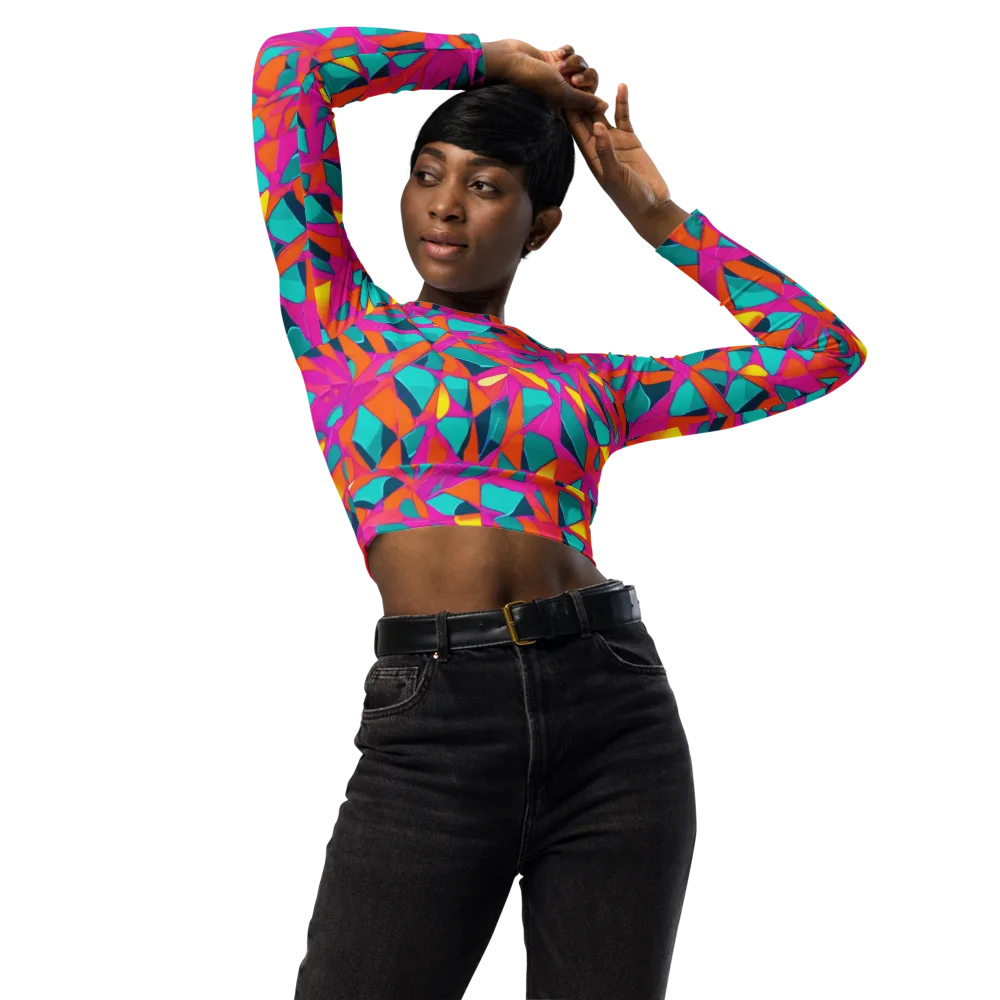 Tropical Fracture on Long Sleeve Crop Top — Front