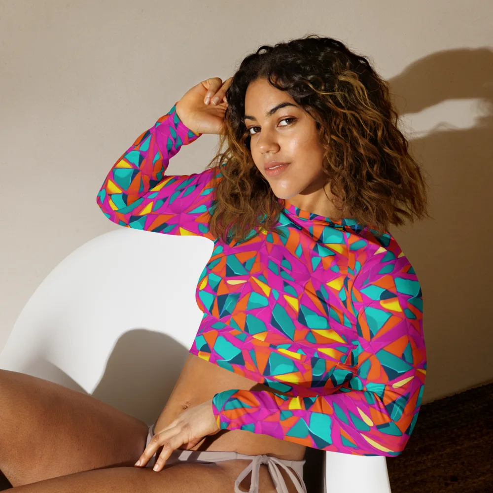 Tropical Fracture on Long Sleeve Crop Top — Left Front