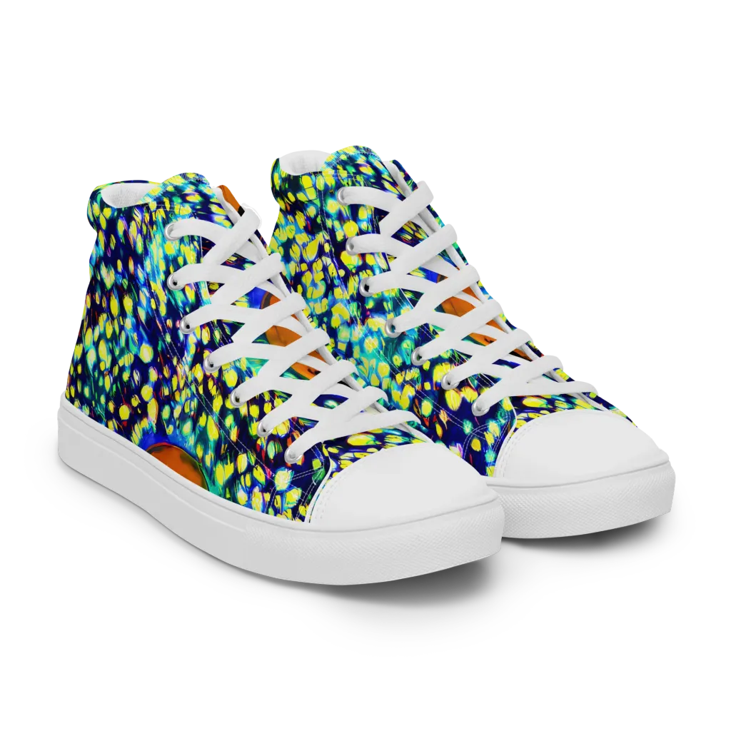 Illuminated Whirl on Men's High Top Canvas Shoes — Right Front