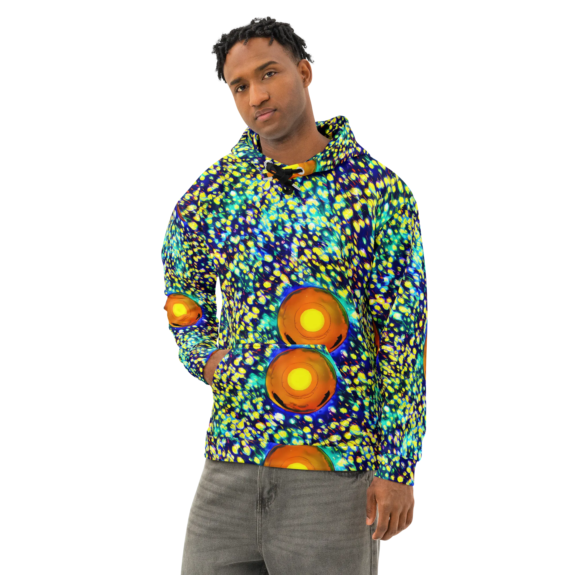 Illuminated Whirl on Cotton Hoodie — Left Front