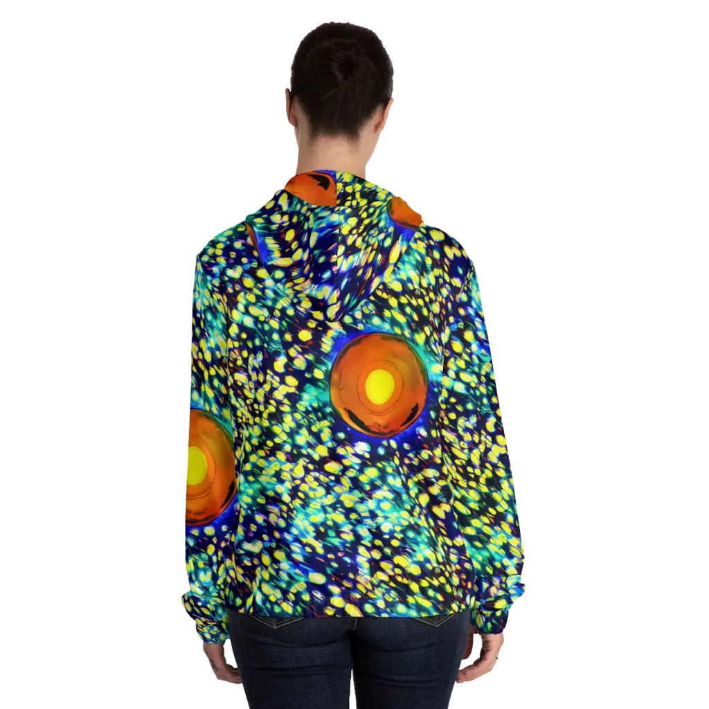 Illuminated Whirl on Women's Full-Zip Hoodie — Back On Person