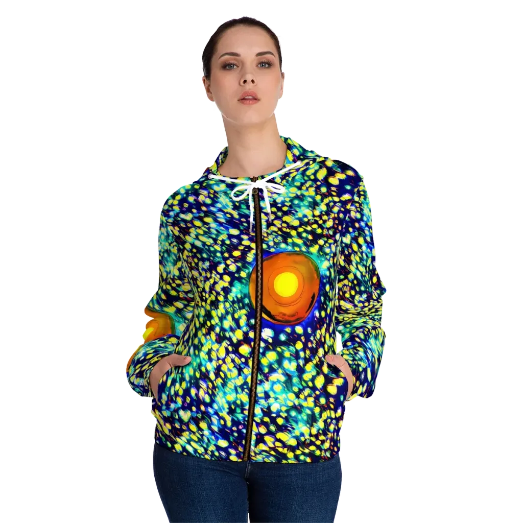 Illuminated Whirl on Women's Full-Zip Hoodie — Front On Person