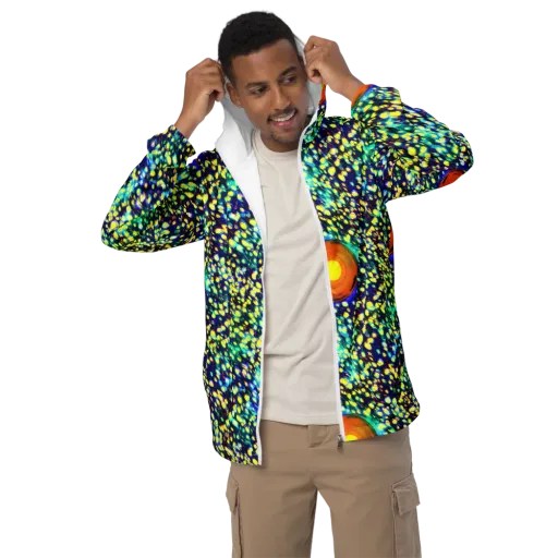 Illuminated Whirl on a Men's Windbreaker