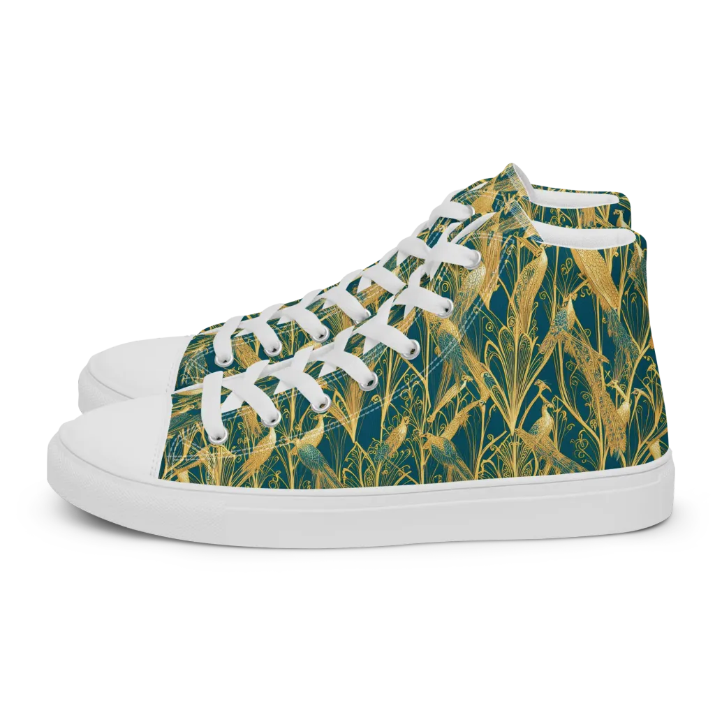 Gilded Aviary on Men's High Top Canvas Shoes — Left