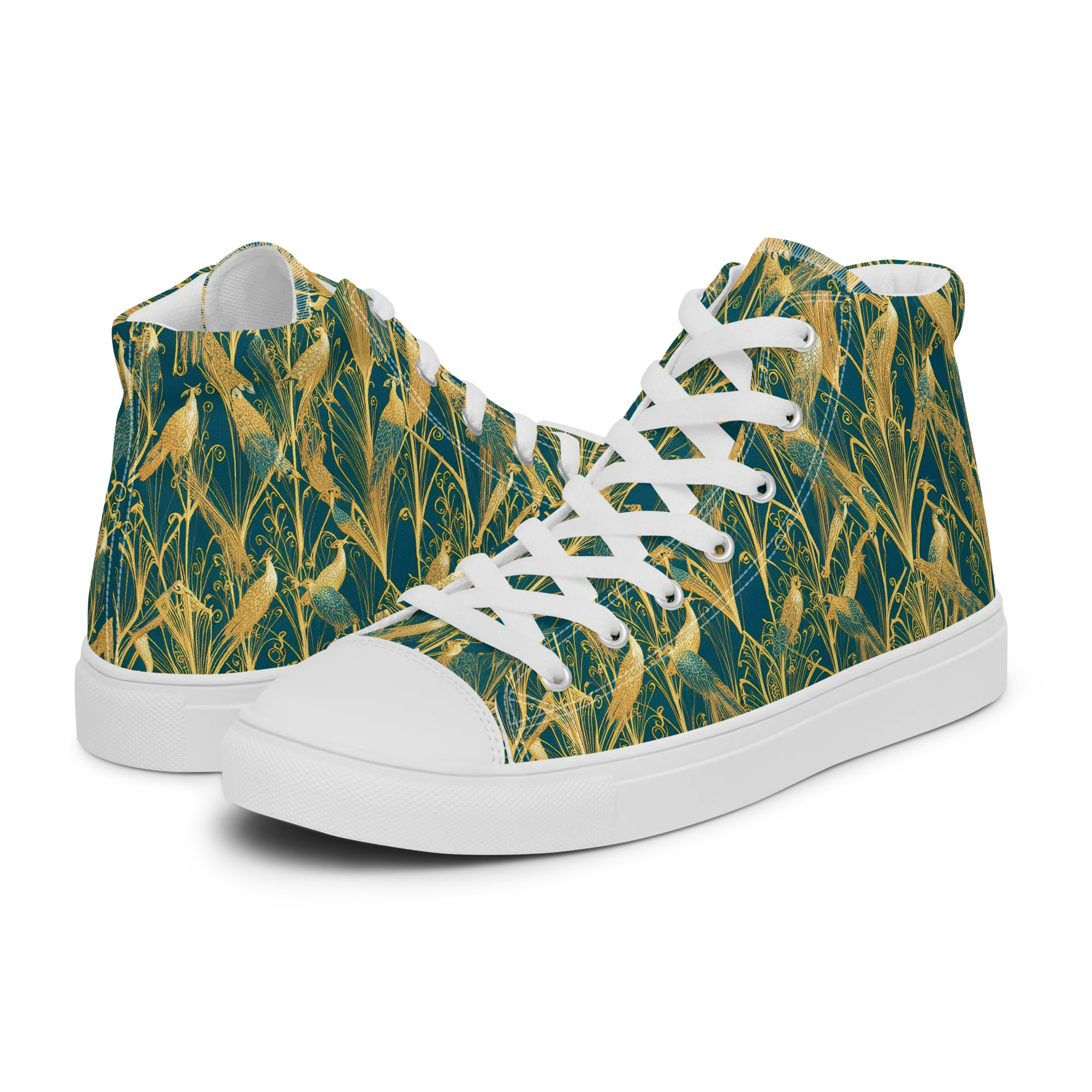 Gilded Aviary on Men's High Top Canvas Shoes — Left