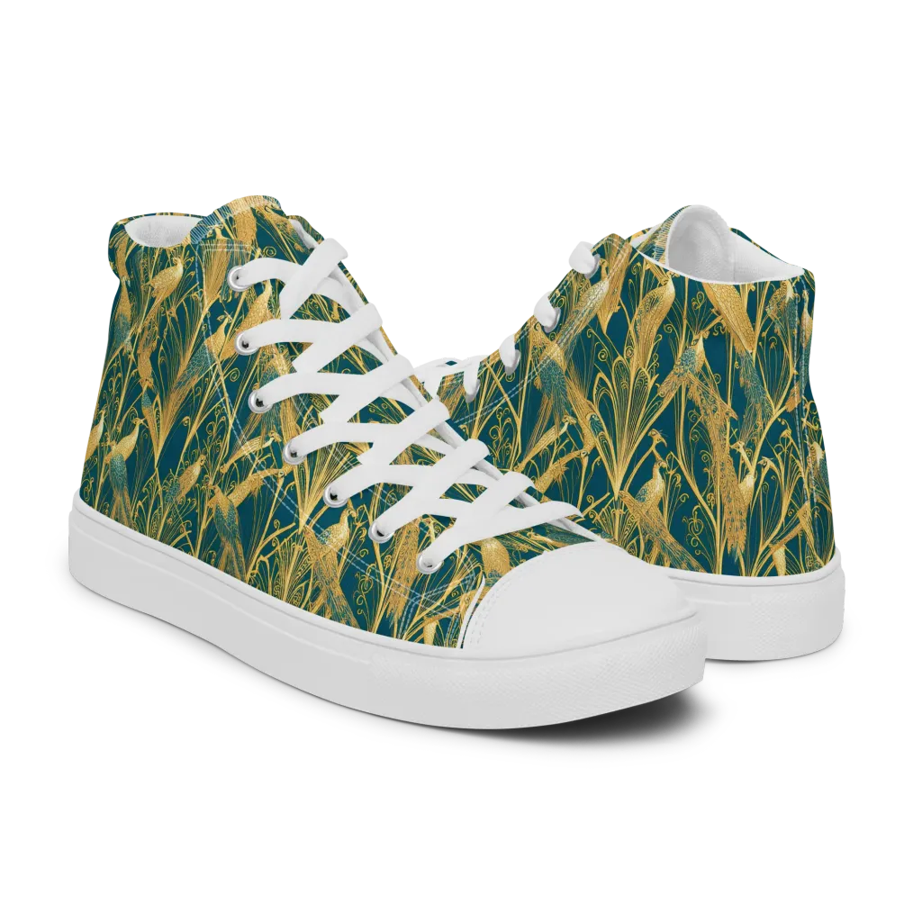 Gilded Aviary on Men's High Top Canvas Shoes — Right