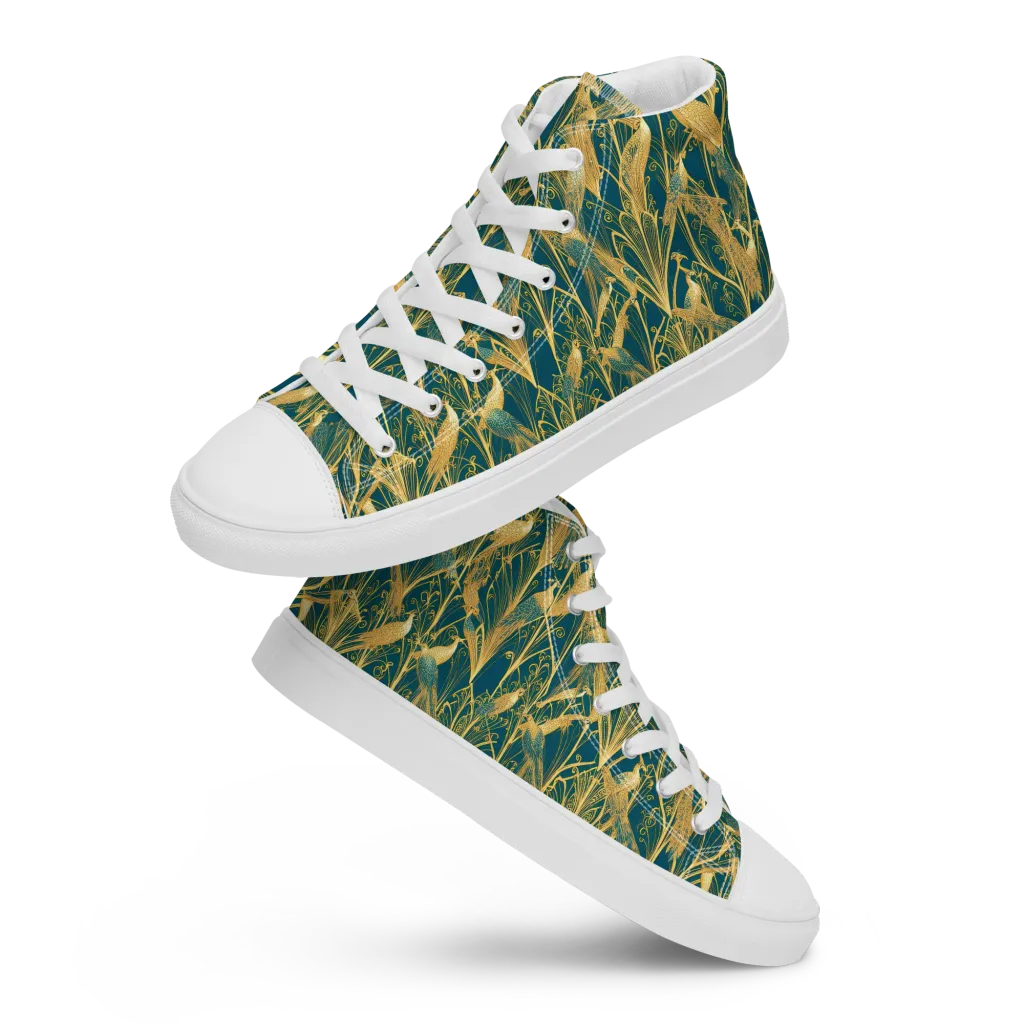 Gilded Aviary on Men's High Top Canvas Shoes — Front
