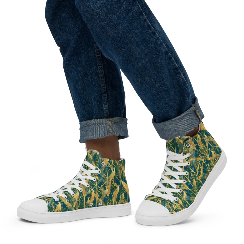 Gilded Aviary on Men's High Top Canvas Shoes — Left