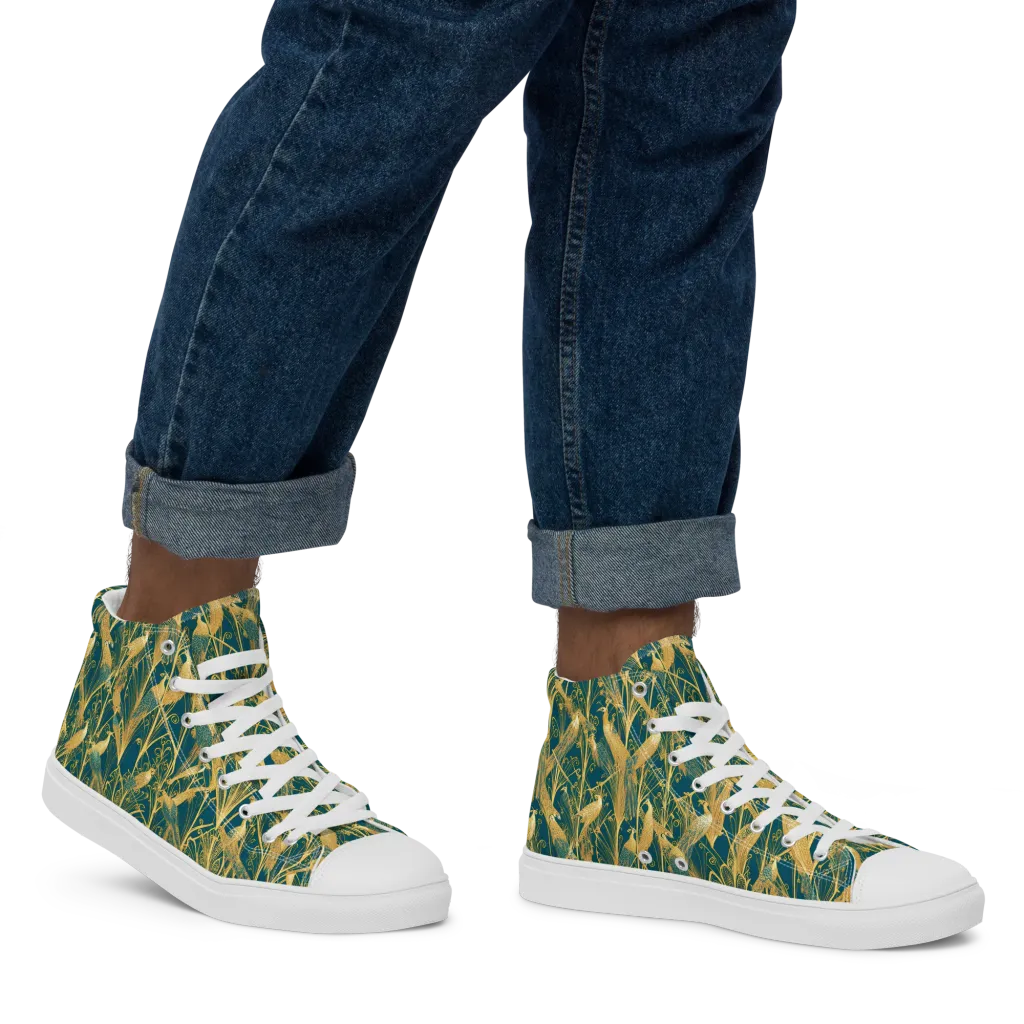Gilded Aviary on Men's High Top Canvas Shoes — Right