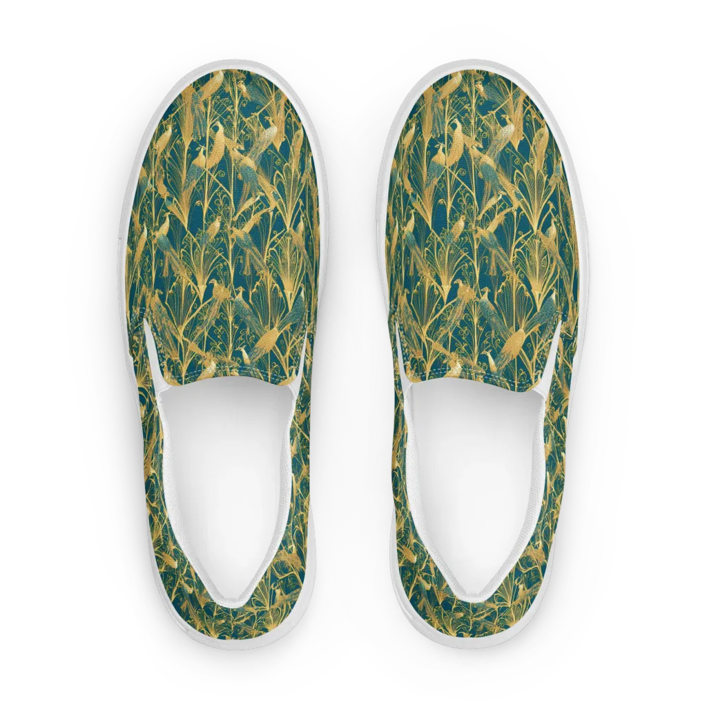 Gilded Aviary on Men's Slip-On Canvas Shoes — Front