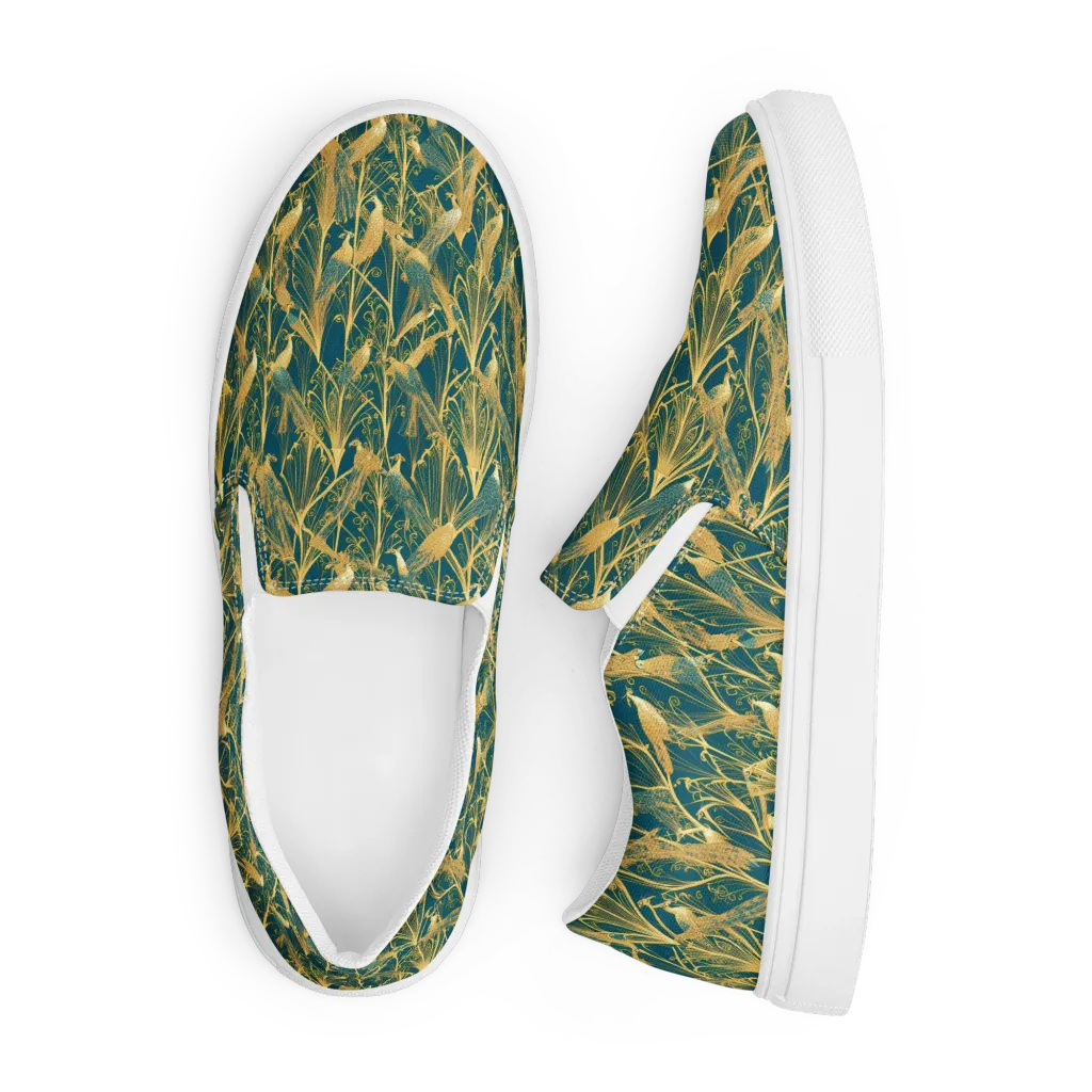Gilded Aviary on Men's Slip-On Canvas Shoes — Front